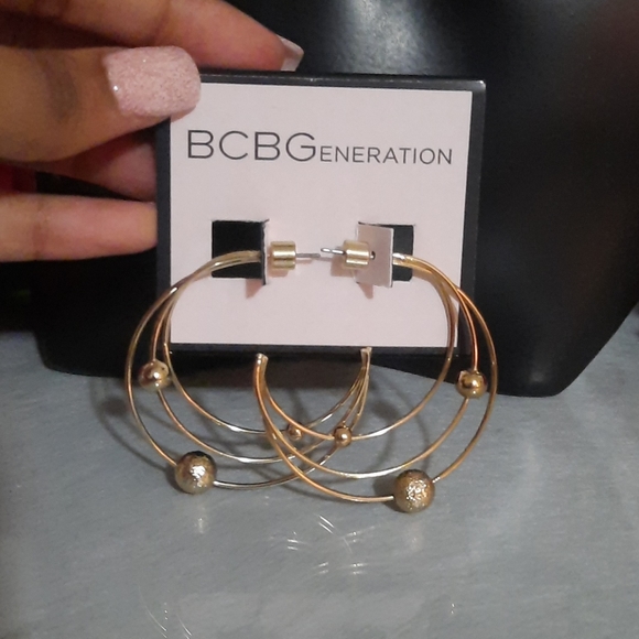 BCBG Gold Hoop Stud Earrings - Picture 8 of 8